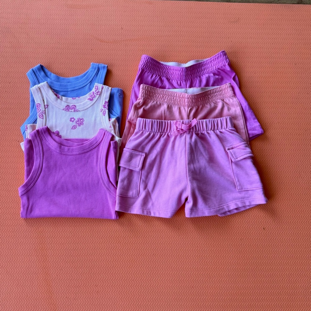 Bundle Wonder Nation Pink and Lavender Ribbed Tank Tops and Shorts size kids 4/5